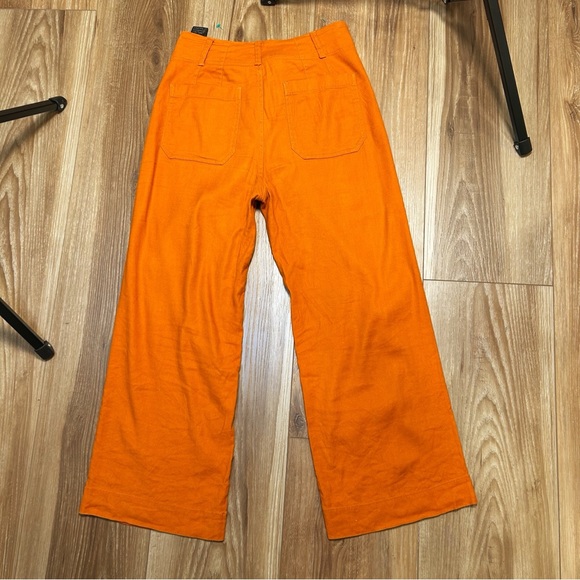 Anthropologie Maeve Colette orange linen blend crop wide leg pants size 2 - Picture 3 of 8